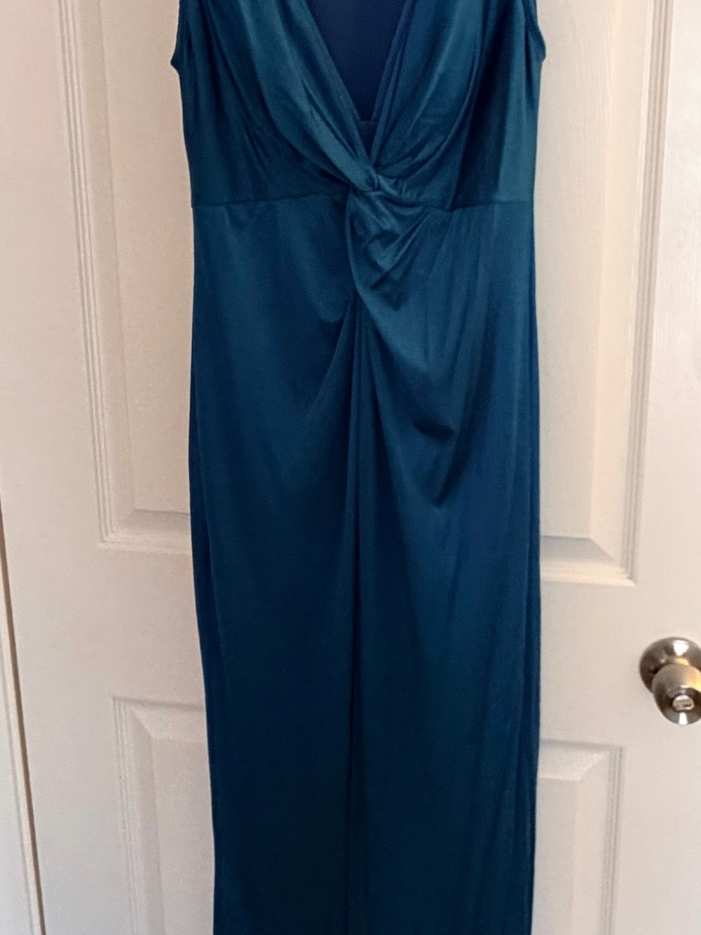 Popilush Sleeveless Teal Maxi Dress with Twist-Front Detail